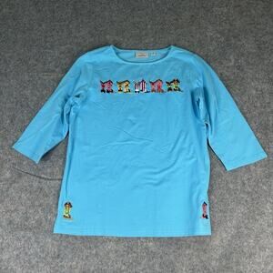 Quacker Factory Shirt Womens Medium Embroidered Cowgirl Boots Western Patriotic